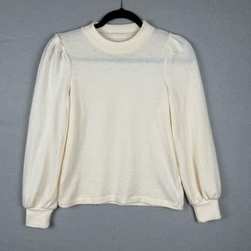 Madewell Cream Women's Crew Neck Puff‎ Sleeve Sweater XS Alpaca and Merino Wool